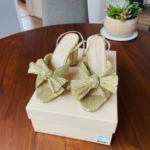 Loeffler Randall Camellia Gold Pleated Bow Heel 6.5